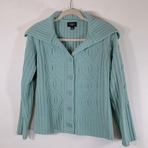 Sonoma Petite Button Up Pastel Green Women’s Size PL Textured Sweater Cardigan
